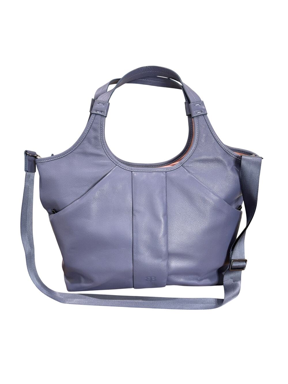 Betabrand Gilda Laptop Tote Bag Leather Blue Mercury Adjustable Crossbody Strap